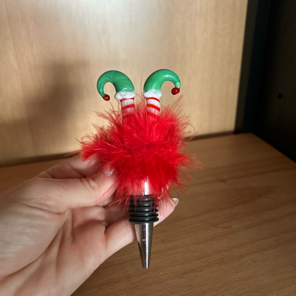 Pier 1 Green and Red Elf Wine Stopper